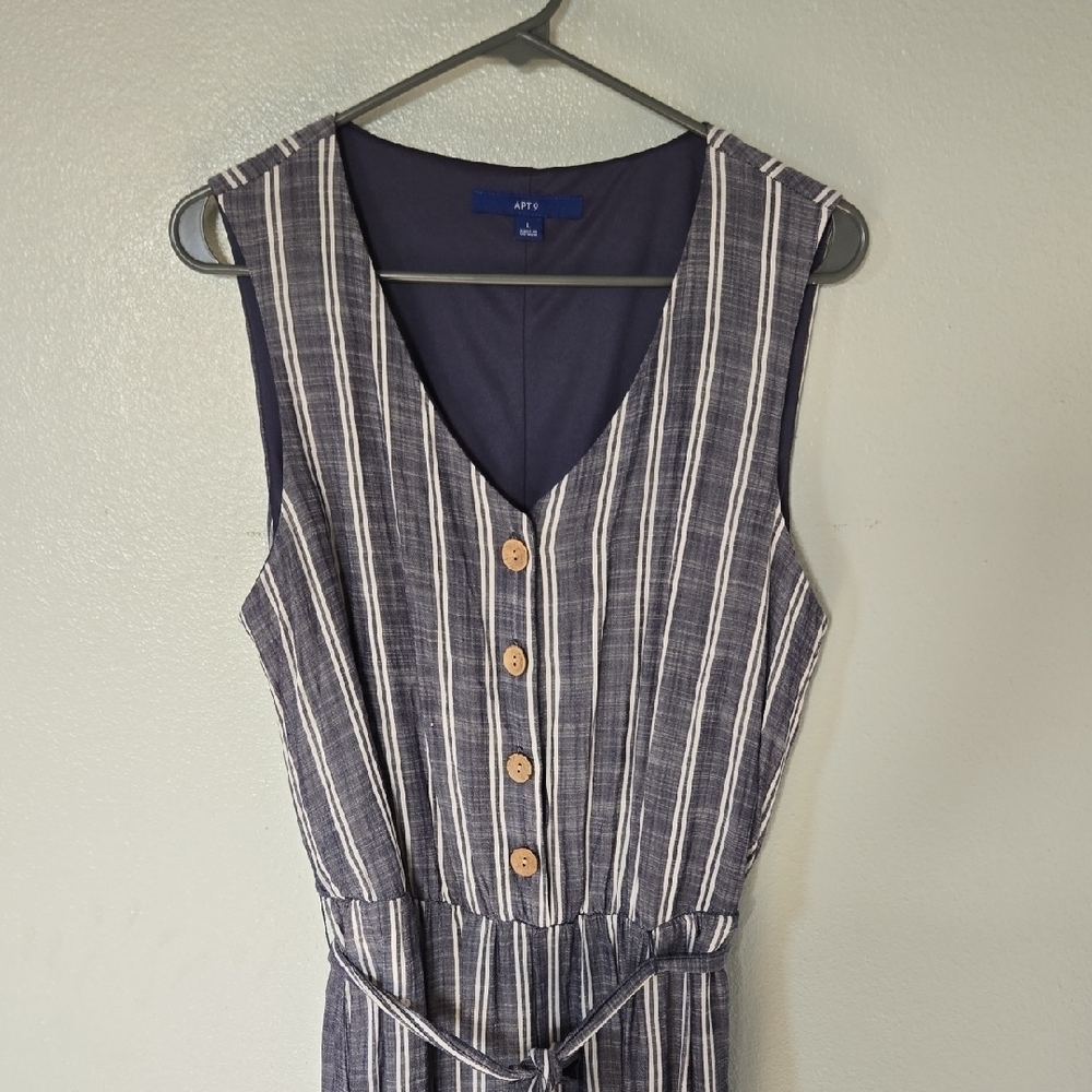Apt. 9 | Striped Chambray Sleeveless Jumpsuit Size Large